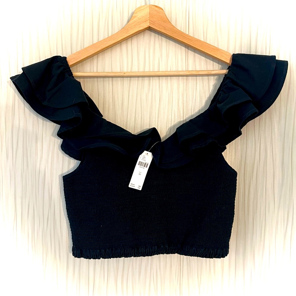 Anthropologie Maeve Black Ruffle Crop Top Size 10